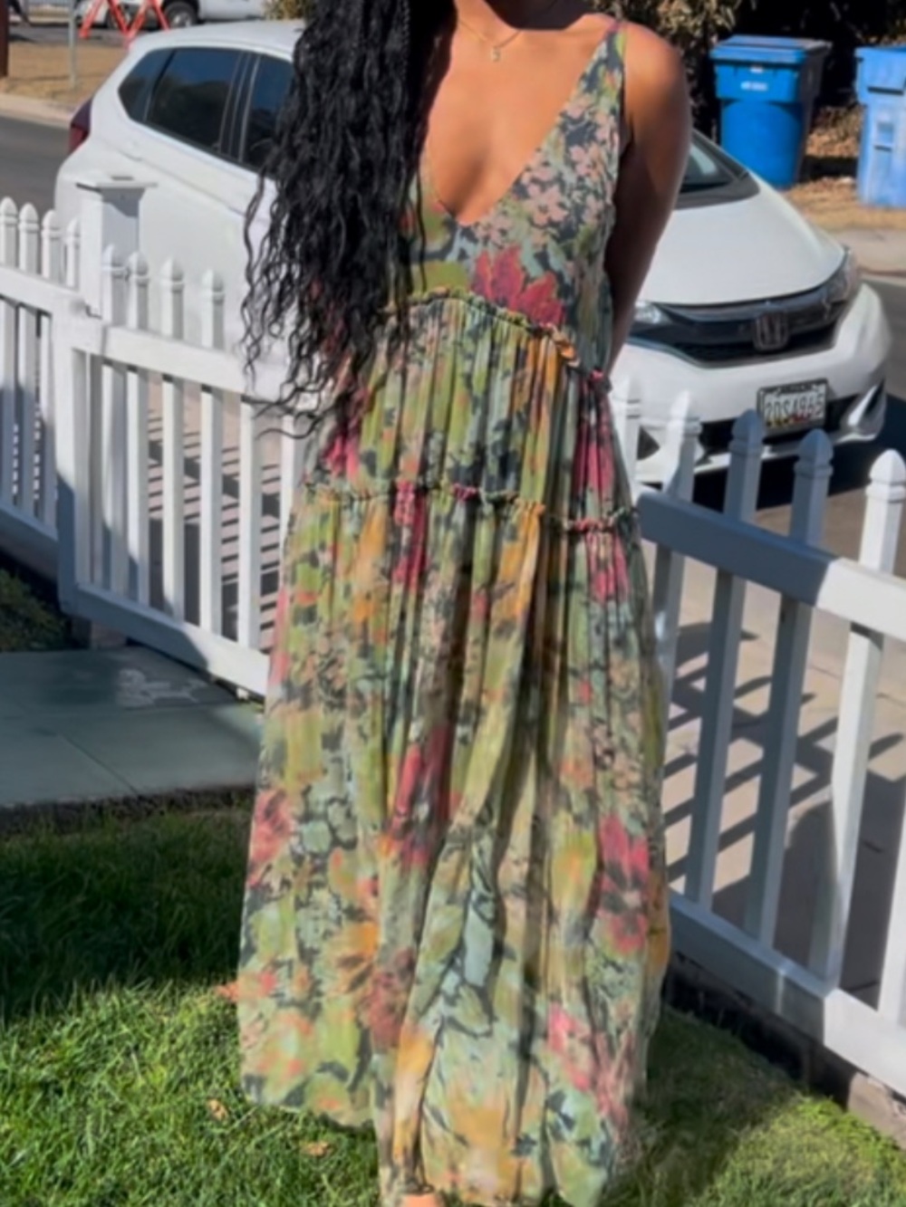 Free People Julianna Maxi Dress Green Sleeveless Tiered Ruffle Size XS - Picture 3 of 16